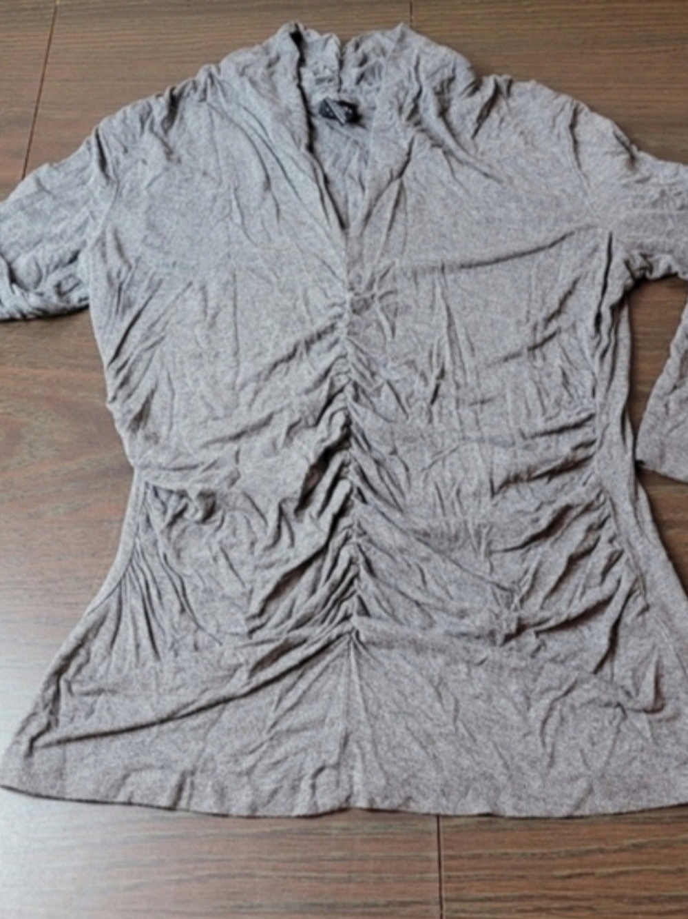 Rafaella Heather Gray Ruched V-Neck 3/4 Sleeve Top Small